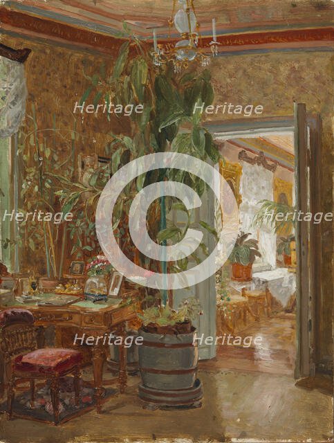 Interior from the Hallonblads' Home, Hympölä Manor, sketch for the double portrait of Herman...,1888 Creator: Adolf von Becker.