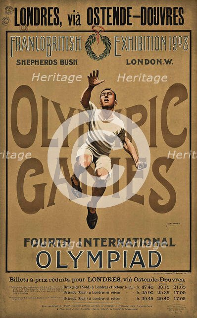 Fourth International Olympiad. London 1908, via Ostend or Dover!, 1908. Creator: Johnson, Alfred Edwin (1879-?).