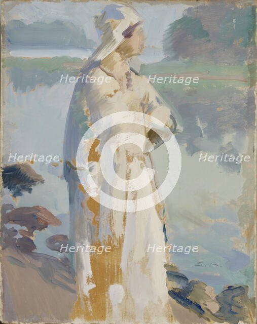 Woman on the beach, 1910-1930. Creator: Santeri Salokivi.
