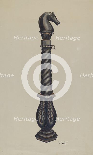 Cast Iron Hitching Post, c. 1941. Creator: V. L. Vance.