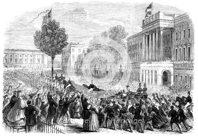 King Leopold's public entry into Brussels...arrival of His Majesty at the palace..., 1862. Creator: Unknown.