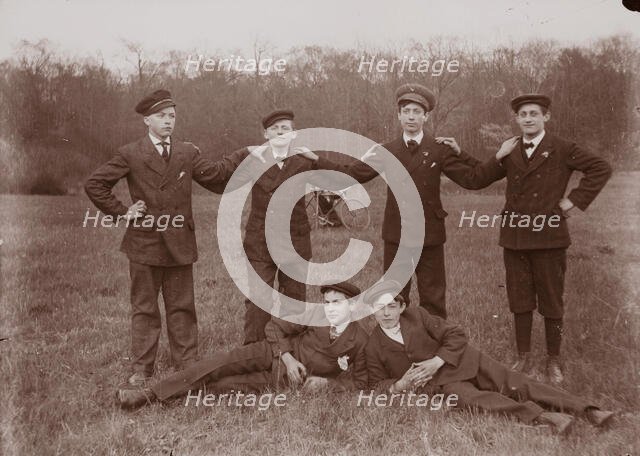 Untitled (six boys and boy with bicycle in background, neg. #22), between 1910 & 1935, printed c1975 Creator: Wendell Hotter.