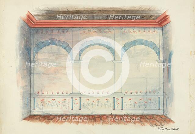 Restoration Drawing: Wall Painting, c. 1939. Creators: Geoffrey Holt, Harry Mann Waddell.