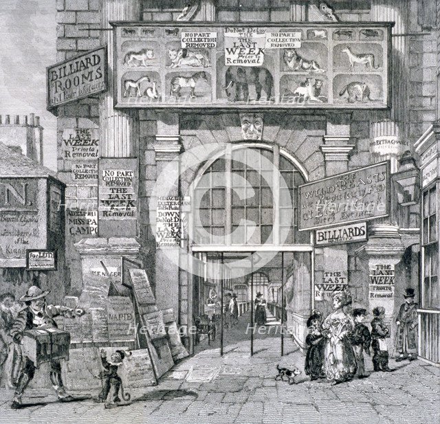 View of the eastern entrance to Exeter Change, Westminster, London, 1829. Artist: Anon