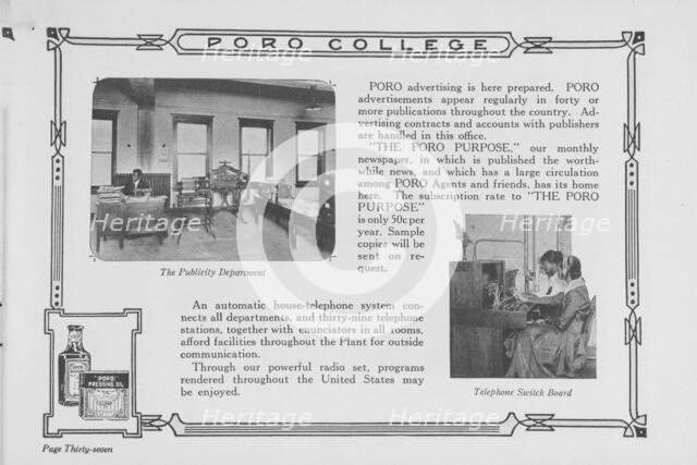 Poro College; The publicity department; Telephone switch board, 1922. Creator: Unknown.