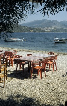 Harbour taverna, Ligia, Levkas, Greece.