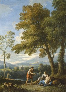 One of a Pair of Views of the Roman Campagna with Figures Conversing, c1725. Creator: Jan Frans van Bloemen.