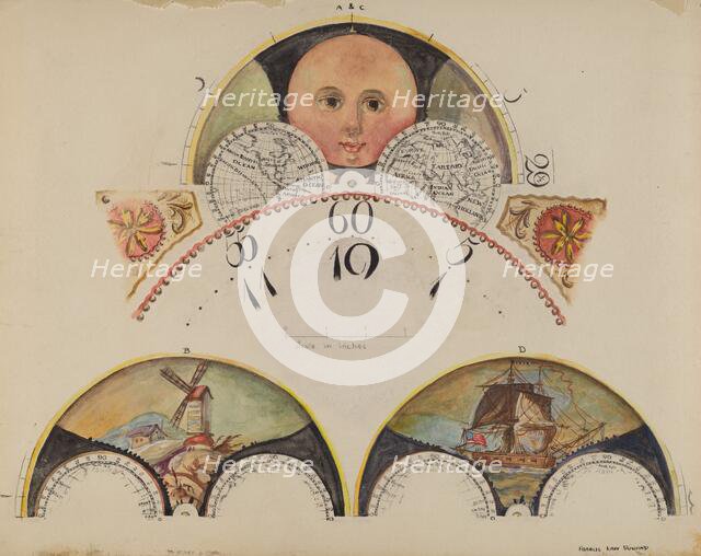 Moon Disc Paintings for Grandfather's Clock, c. 1937. Creator: Francis Law Durand.