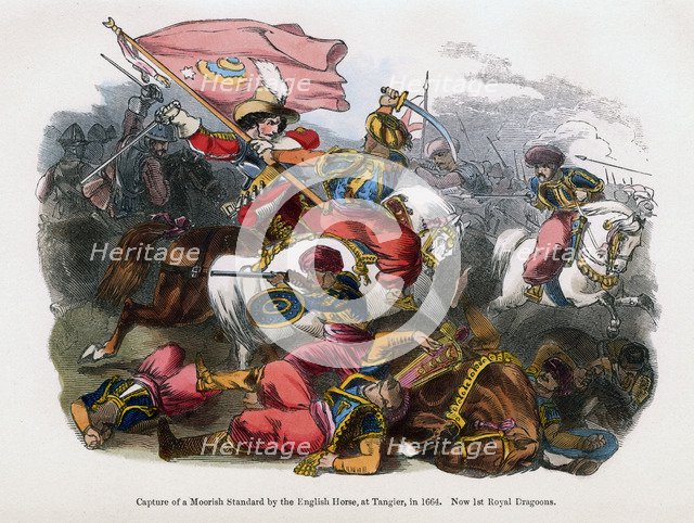 Capture of a Moorish standard by the English Horse, at Tangier, 1664. Artist: Unknown