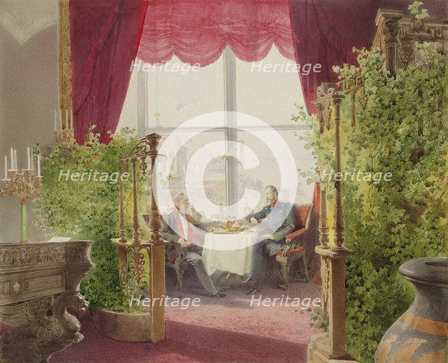 Breakfast of Emperors Alexander II and William I in the Winter Palace, 1873.  Creator: Zichy, Mihály (1827-1906).