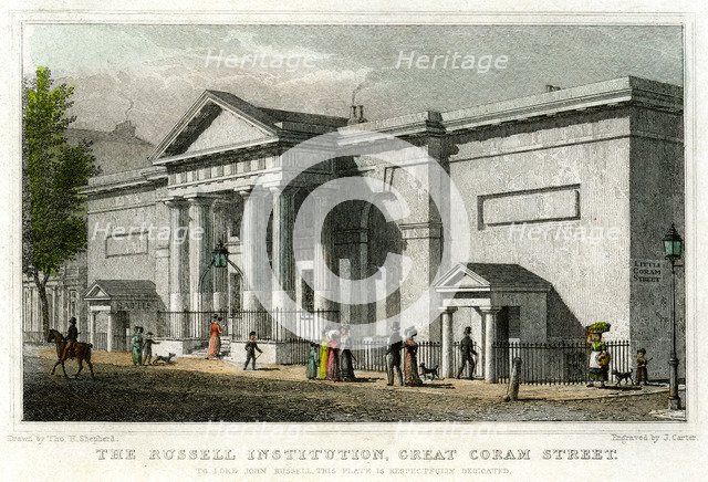 The Russell Institution, Great Coram Street, Bloomsbury, London, 1828.Artist: J Carter
