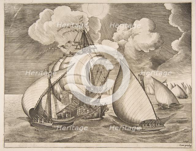 Fleet of Galleys Escorted by a Caravel from The Sailing Vessels, 1561-65. Creator: Frans Huys.