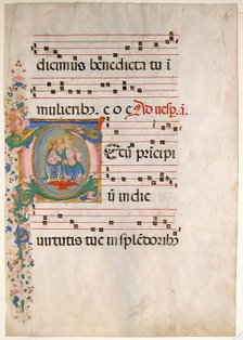 Manuscript Leaf with the Trinity in an Initial T, from an Antiphonary, second half 15th century. Creator: Master of the Riccardiana Lactantius.