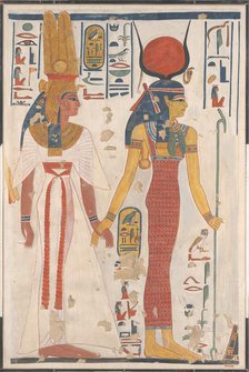 Queen Nefertari being led by Isis, ca. 1279-1213 B.C. Creator: Charles Wilkinson.
