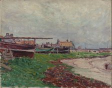 Beach village and boats. Creator: Alfred William Finch.