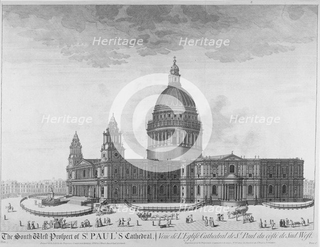 South-west view of St Paul's Cathedral, City of London, 1750.                                   Artist: Anon