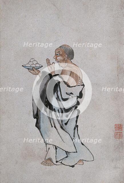 A Chinese man holding cakes on a tray, (between 1800 and 1899?). Creator: Unknown.