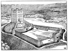 Scheme of a Norman castle based on Castle Hedingham, Essex, England. Artist: Unknown
