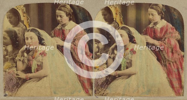 Woman seated being attended by another, about 1865. Creator: London Stereoscopic & Photographic Co.
