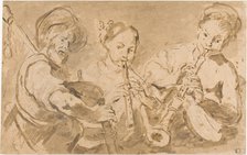 Three Musicians Playing Horns and Pipe, n.d. Creator: Unknown.