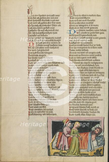 Jacob Receiving Leah as his Wife; Weltchronik, about 1400-1410. Creator: Unknown.