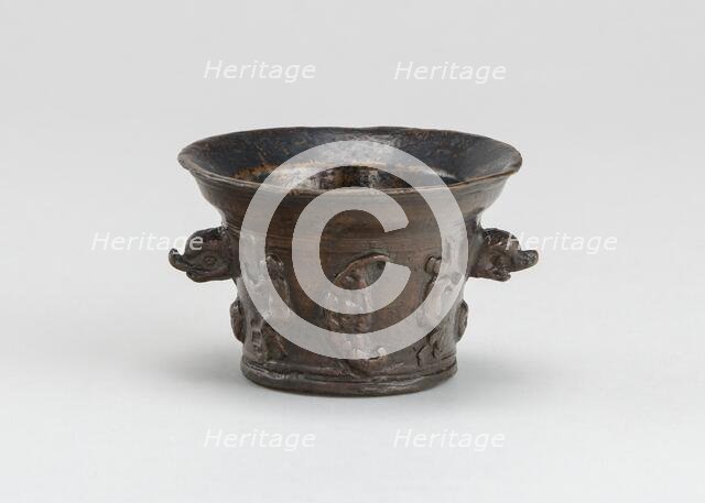 Mortar with Sun, Moon, and Dolphin-shaped Handles, early 16th century. Creator: Unknown.