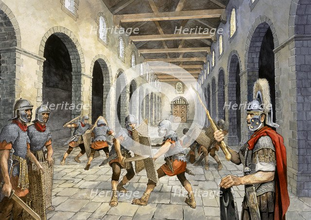 Roman infantry practising combat, c3rd century, (c1990-2010). Artist: Philip Corke.