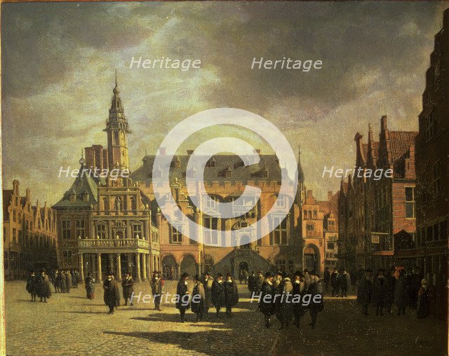 View of City Hall in Market Square of Haarlem, oil, 1671.