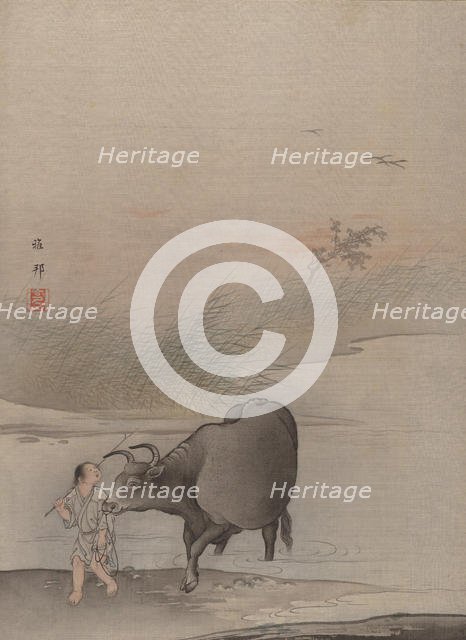 Boy with Cow at the River's Edge. Creator: Hashimoto Gaho.