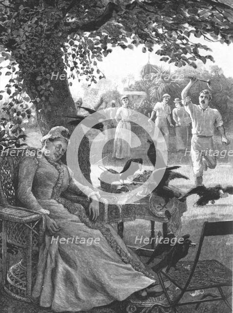 ''Unwelcome Visitors - Crows at a Tennis Party in India', 1891. Creator: R Barnes.