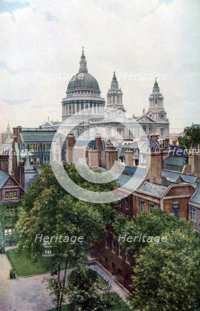 View from the Old Bailey towards St Paul's Cathedral, London, c1930s.Artist: WS Campbell