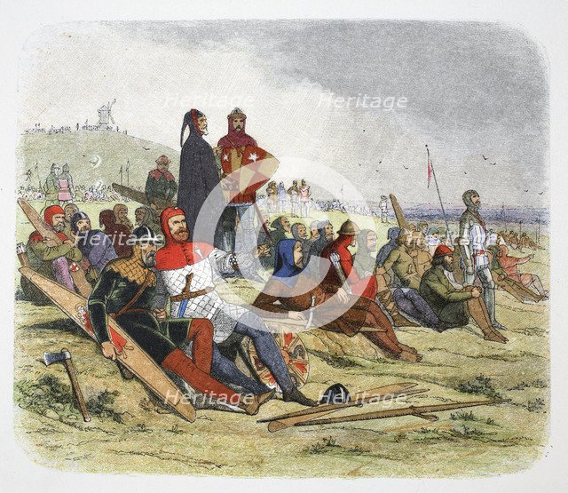 The English wait for the French at the Battle of Crecy, France 1346 (1864). Creator: James William Edmund Doyle.