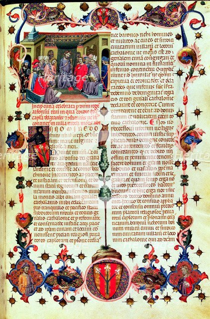 Alphonse III 'The Benign' (1327-1336) presiding the courts held in Montblanc, in 1330. Miniature …