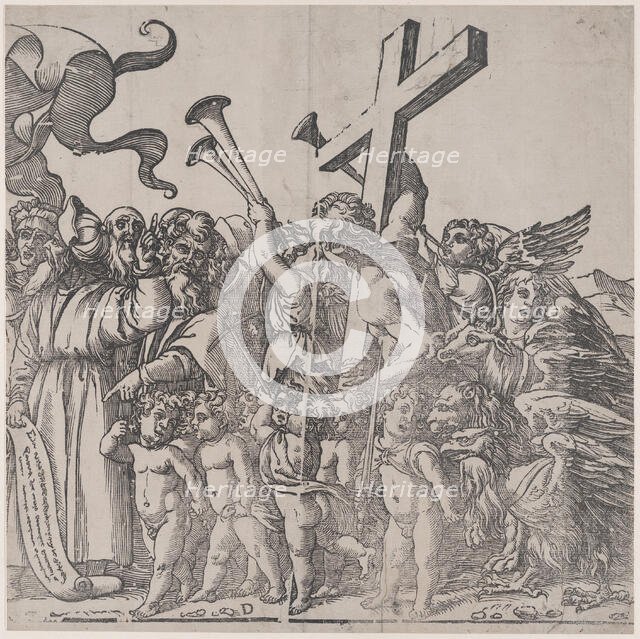 Section D: angels sounding trumpets etc, from The Triumph of Christ, 1836. Creator: Andrea Andreani.