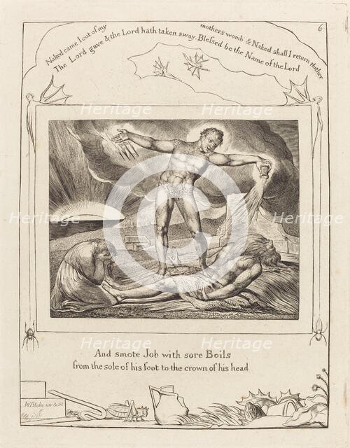 Satan Smiting Job with Boils, 1825. Creator: William Blake.
