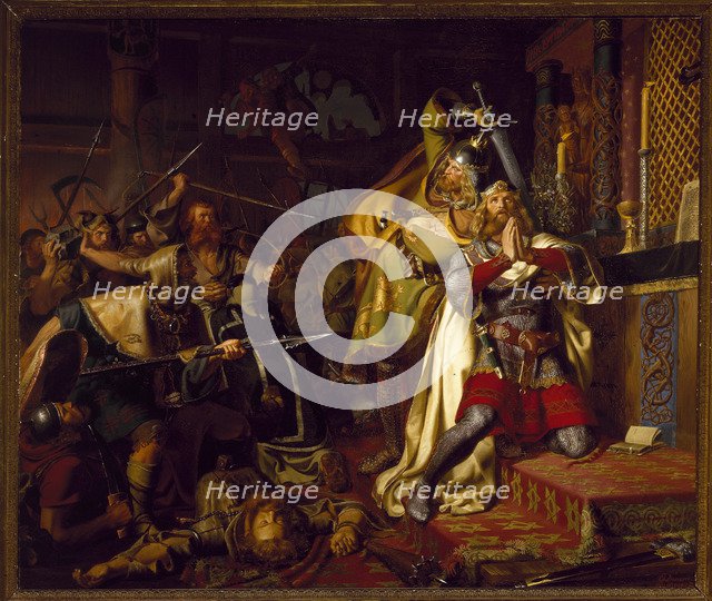 The death of Canute IV of Denmark in the Church of Saint Albanus (The Murder of Canute the Holy), 18 Artist: Benzon, Christian Albrecht von (1816-1849)