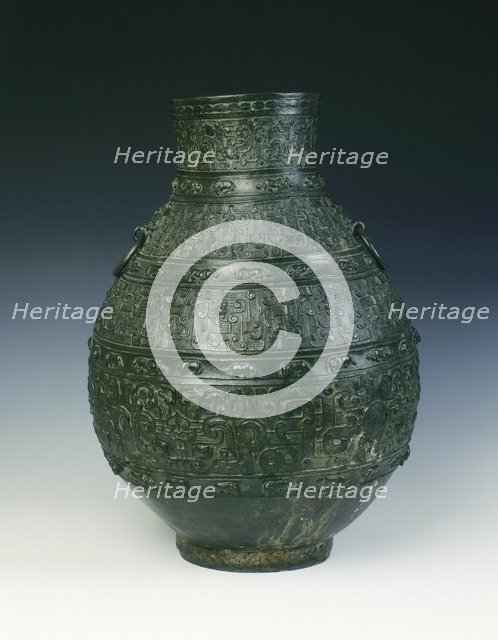 Bronze hu with animals and humans, Late Spring and Autumn, China, 5th century BC. Artist: Unknown