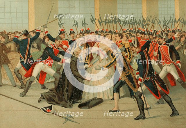 Regicide attempt by the priest Martín Merino Gómez against Queen Isabella II on 2 Feb 1852 (1893). Creator: Unknown.