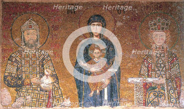 The Virgin with Child between emperor John II Comnenus and his wife, Irene, c1118.  Creator: Byzantine Master.
