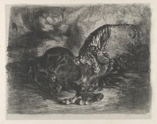 Wild Horse Felled by a Tiger, 1828., 1828. Creator: Eugene Delacroix.