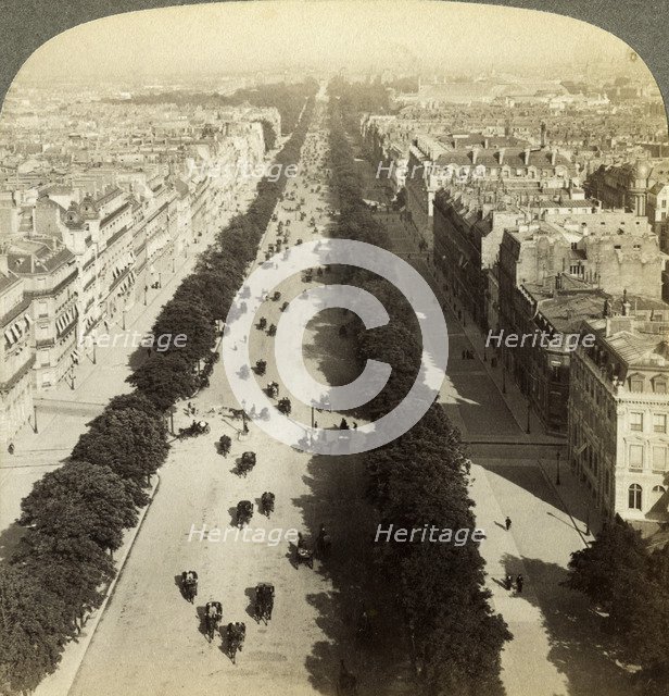 Champs Elysees from the Arc de Triomphe, Paris, France, 19th century.Artist: Underwood & Underwood