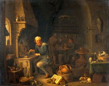 An alchemist seated at a furnace, turning away in thought, c1680s. Creator: Teniers, David, 1610-1690 (By or After).