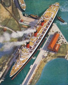 The 'Queen Mary' at Southampton, 1938. Artist: Unknown.