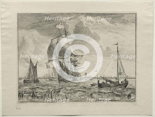 Marine Scene with Amsterdam in the Distance, 1701. Creator: Ludolf Backhuysen (Dutch, 1631-1708); Ludolf Backhuysen (Dutch, 1631-1708).