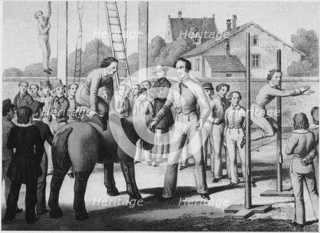 The gymnastics movement in Prussia, ca 1845. Artist: Anonymous