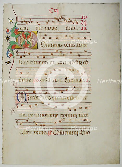 Manuscript Leaf with Initial D, from an Antiphonary, Italian, 15th century. Creator: Unknown.