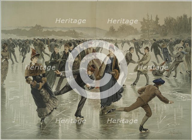 Ice skating, c.1880. Creator: Sandham, Henry (1842-1910).