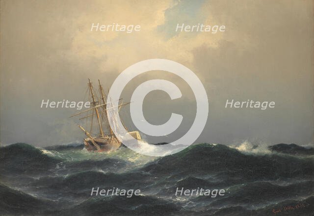 A steamship in a storm in the Atlantic, 1863. Creator: Carl Bille.