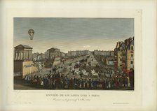 Entrée de Sa Majesté Louis XVIII à Paris, passant sur le Pont-Neuf le 3 mai 1814, 1814-1815. Creator: Courvoisier-Voisin, Henri (1757-1830).
