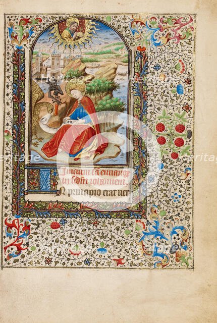 Saint John on the Island of Patmos; Book of Hours, about 1440-1450. Creator: Workshop of the Bedford Master.